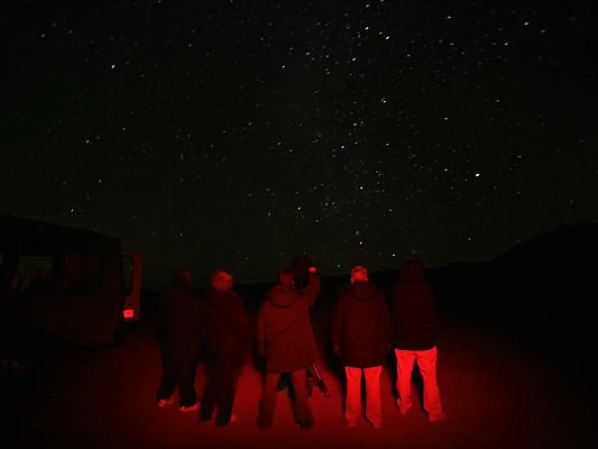 a group of people in a dark sky